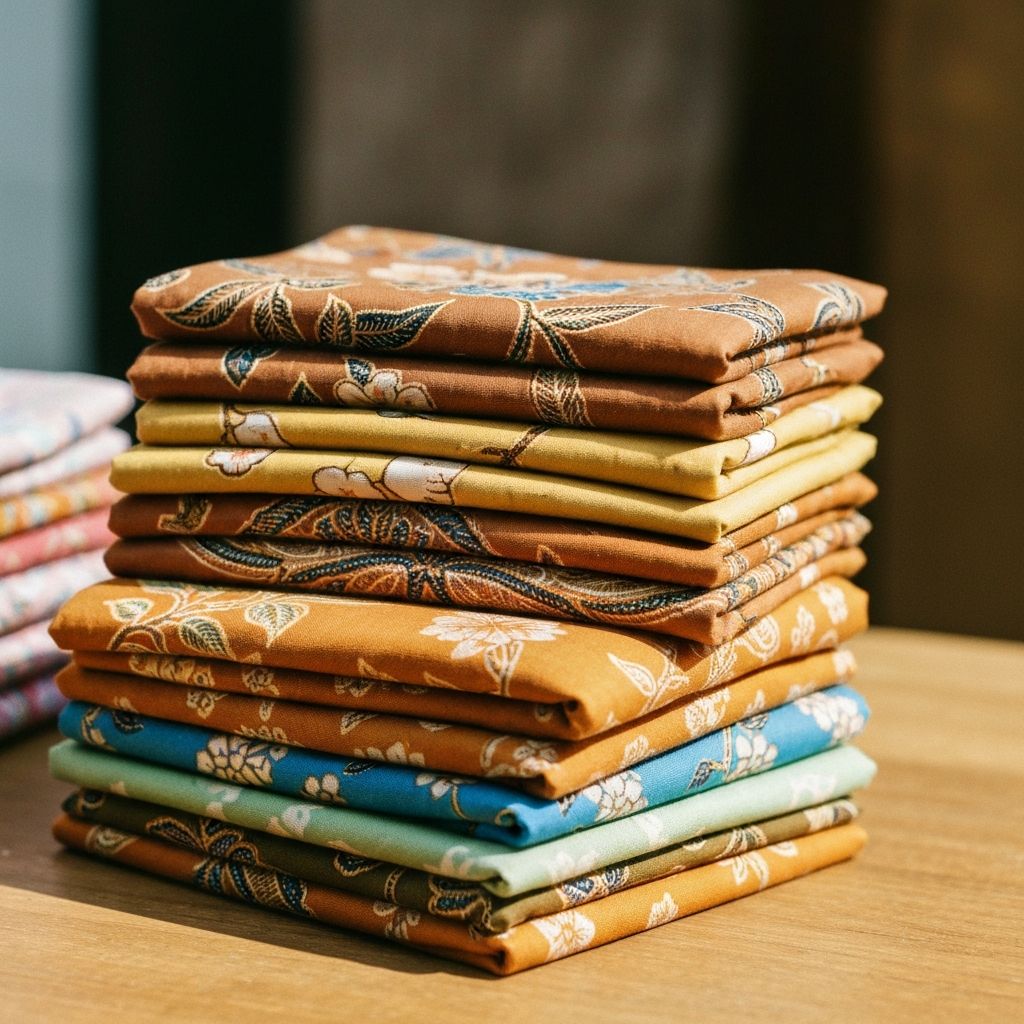 Folded batik fabrics arrangement